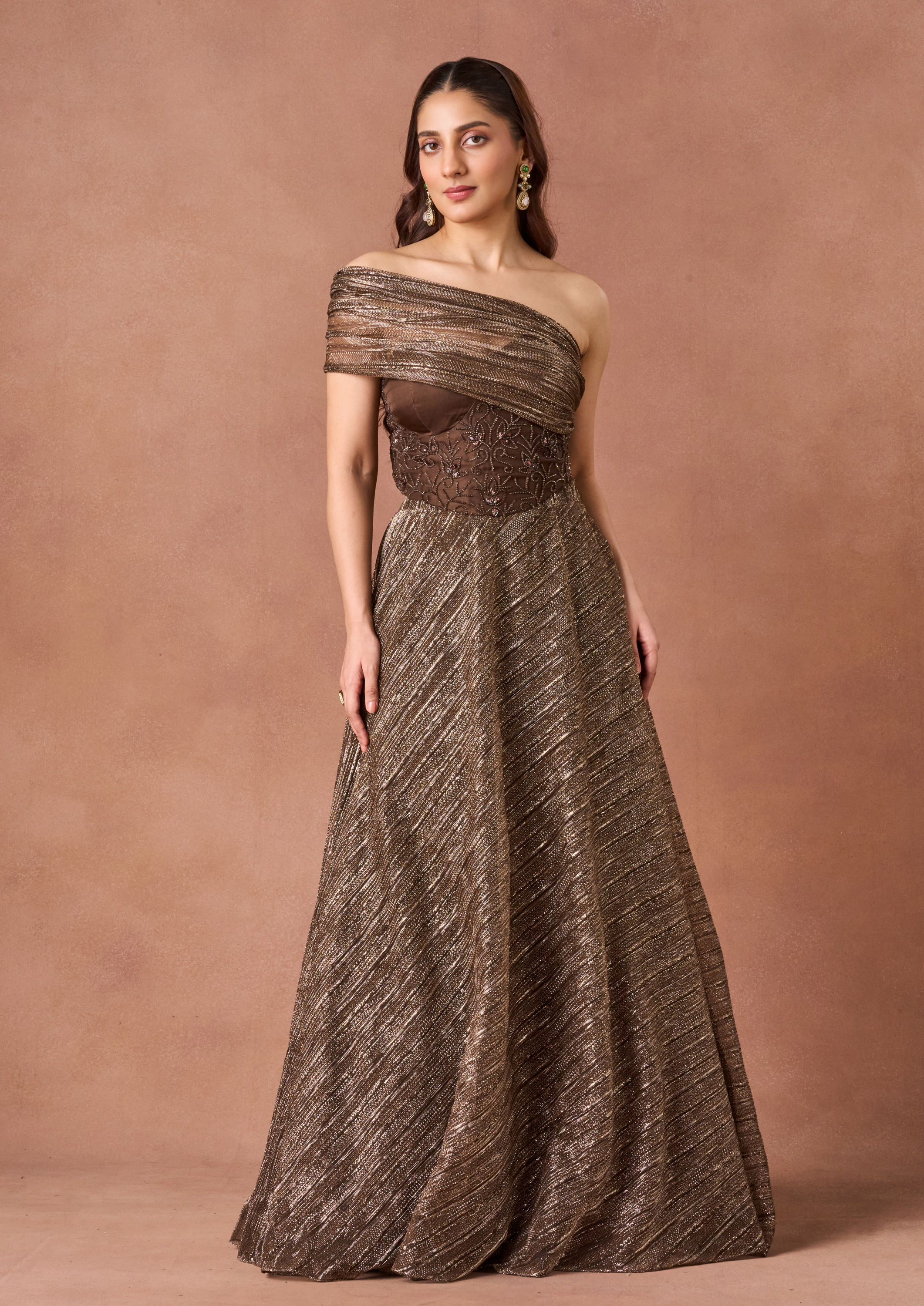 Twamev Women Brown Art Silk Lehenga Set