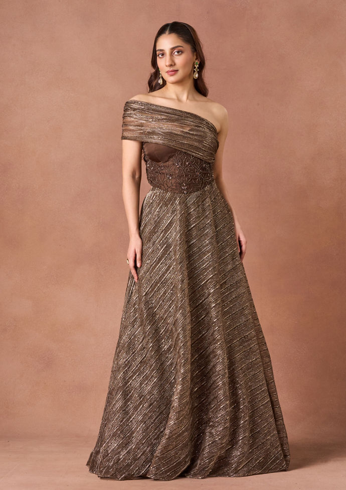 Twamev Women Brown Art Silk Lehenga Set