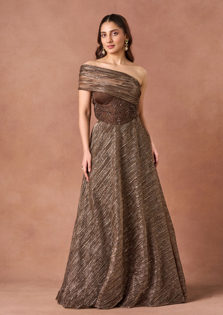 Twamev Women Brown Art Silk Lehenga Set