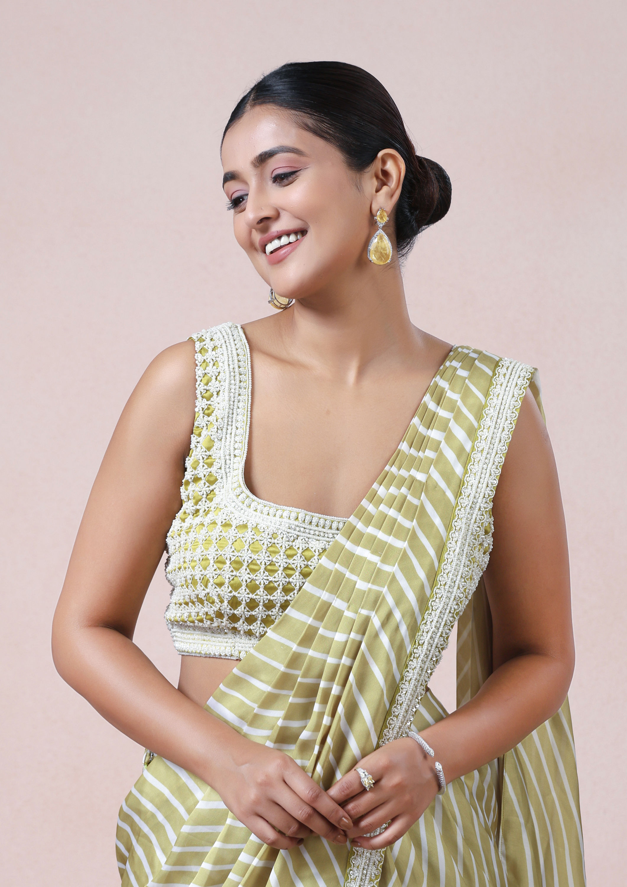Twamev Women Chic Sophistication in Green Satin Indo Western Saree