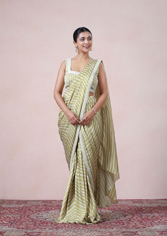 Twamev Women Chic Sophistication in Green Satin Indo Western Saree