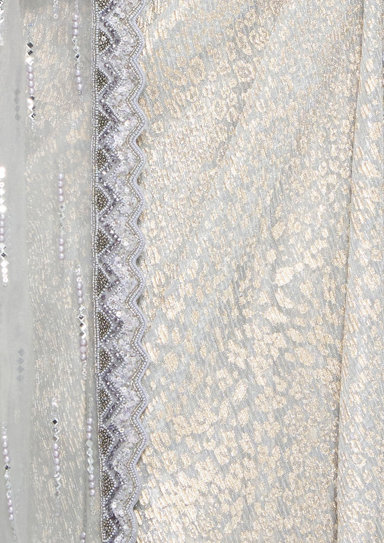 Twamev Women Grey Net Saree with Belt
