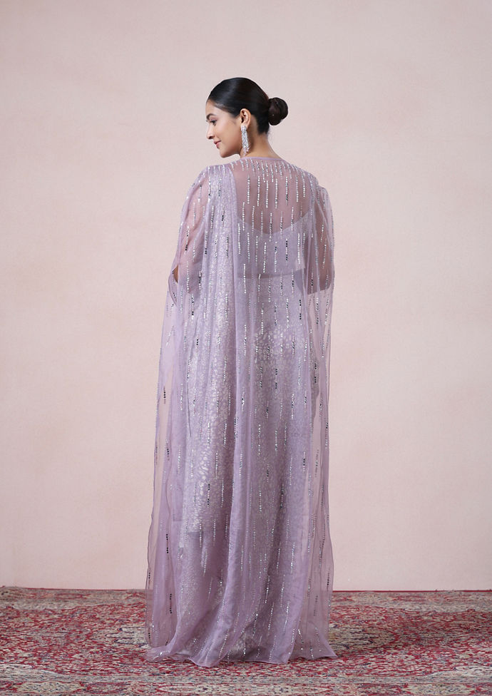 Twamev Women Majestic Purple Net Saree