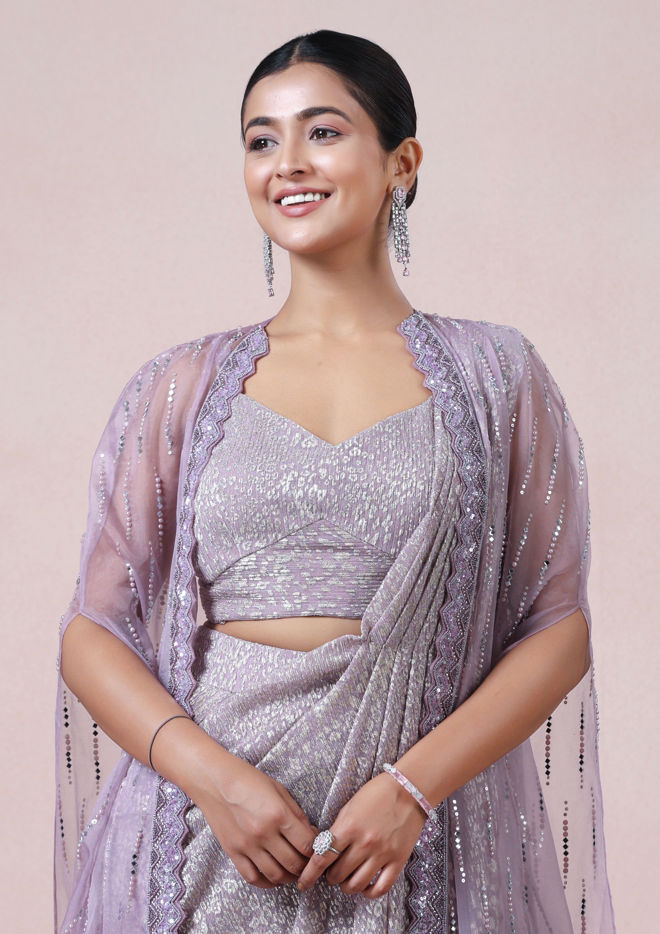 Twamev Women Majestic Purple Net Saree