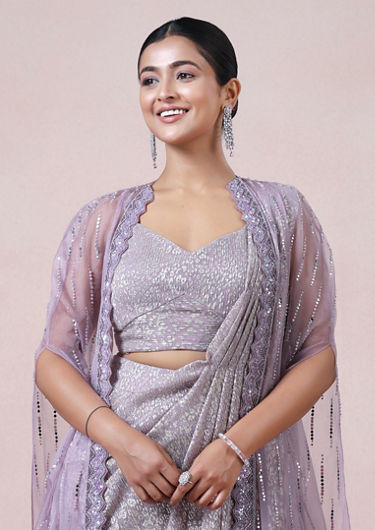 alt message - Twamev Women Majestic Purple Net Saree image number 1