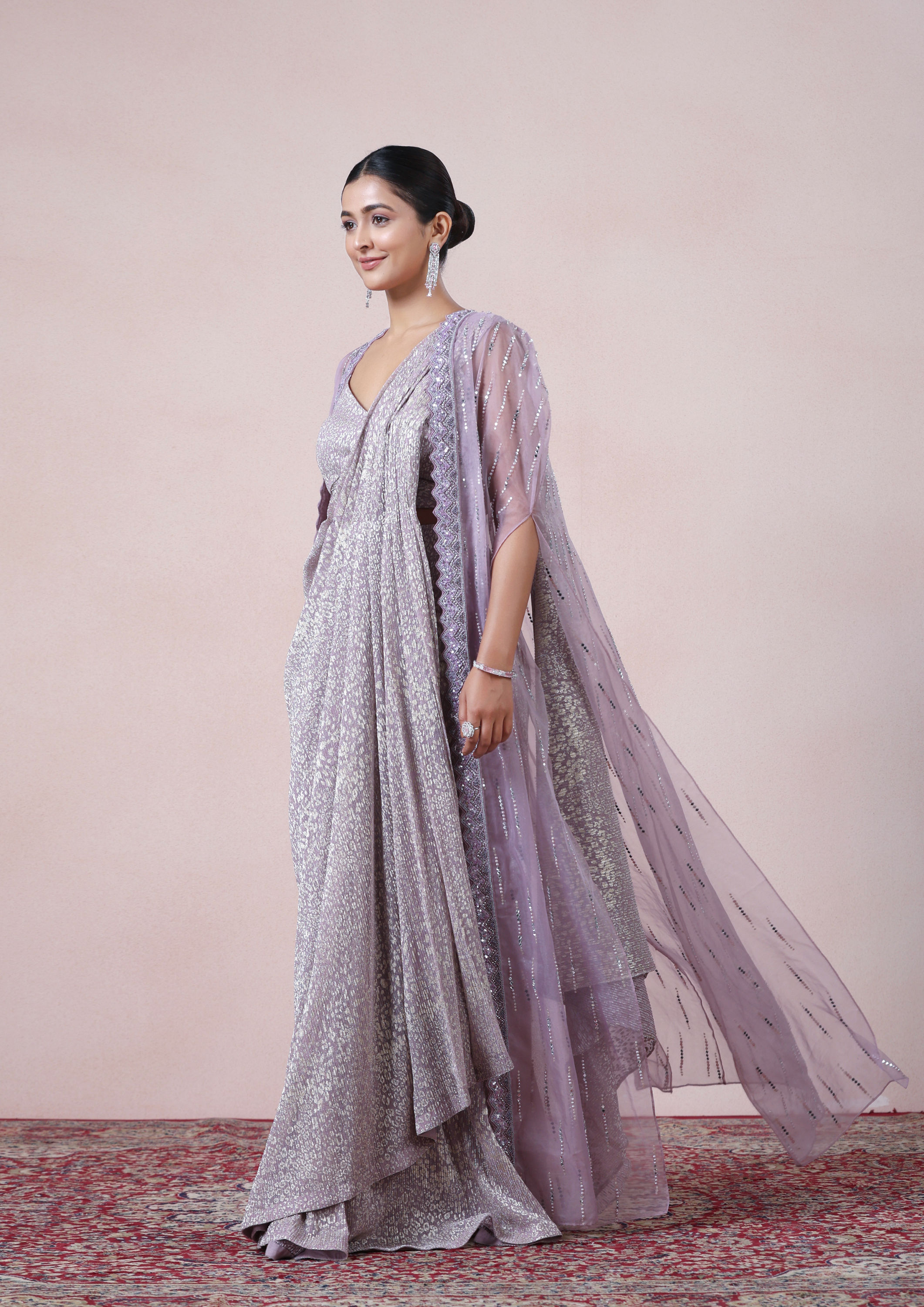 Twamev Women Majestic Purple Net Saree