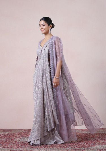 alt message - Twamev Women Majestic Purple Net Saree image number 3