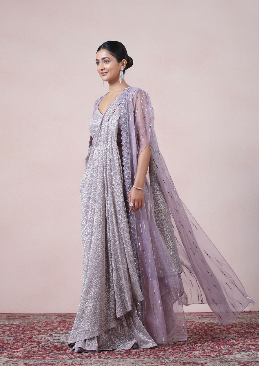 alt message - Twamev Women Majestic Purple Net Saree image number 3