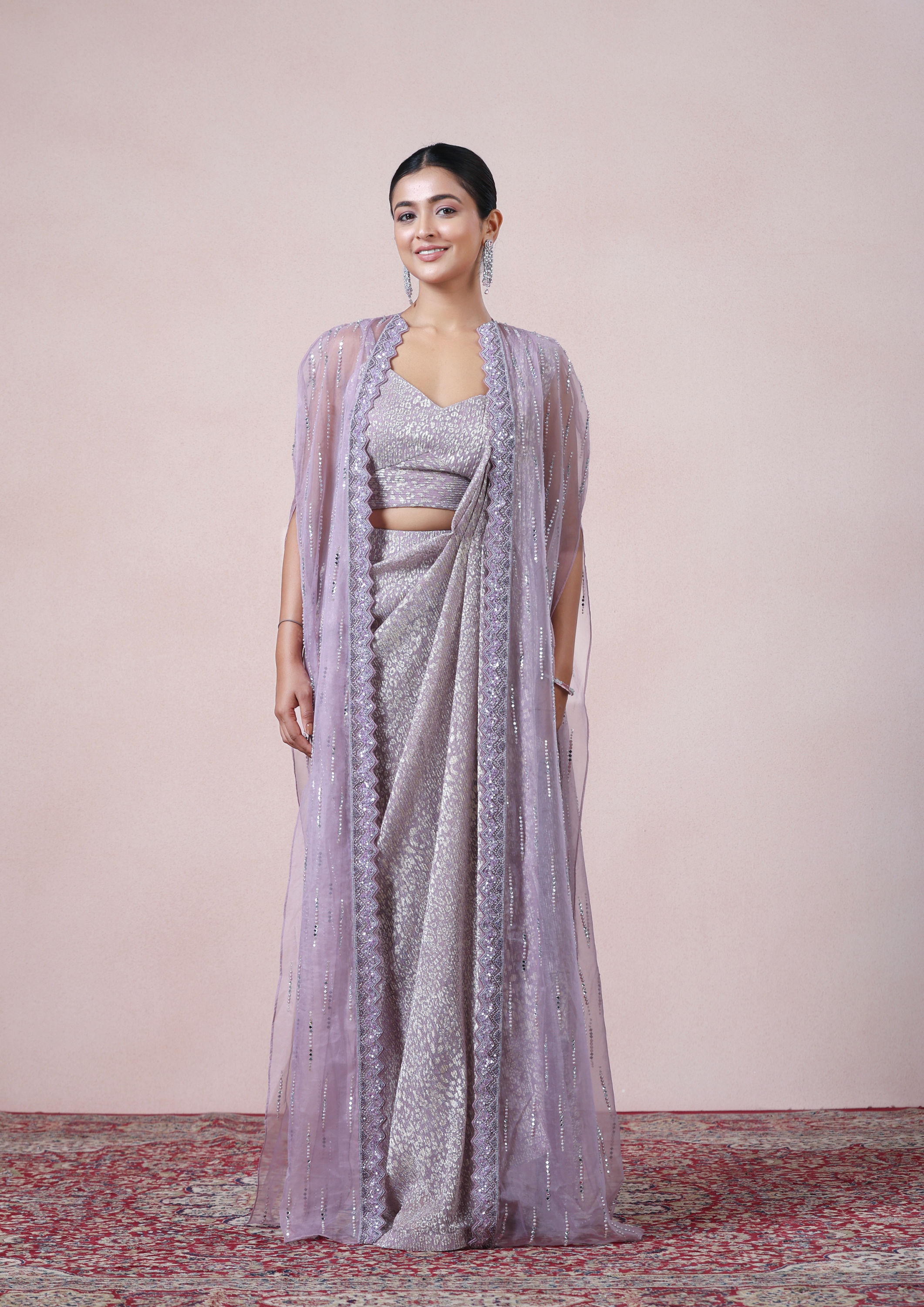 Twamev Women Majestic Purple Net Saree