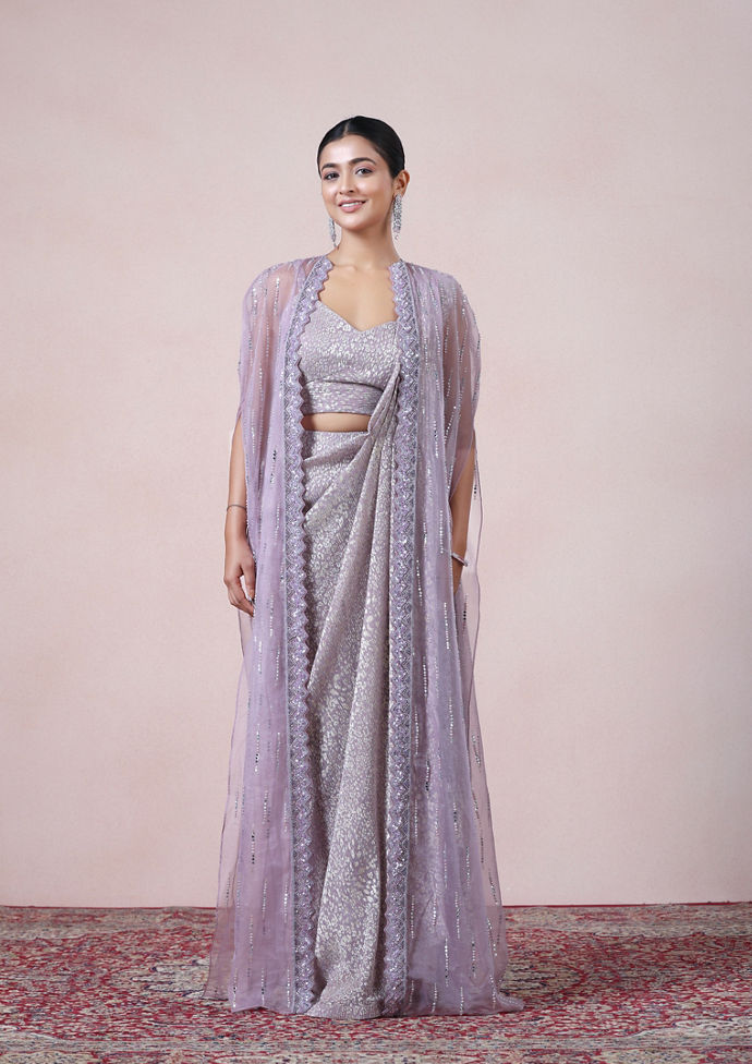 Twamev Women Majestic Purple Net Saree