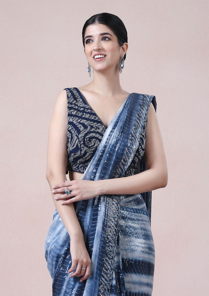 Twamev Women Indigo Allure in Georgette Saree