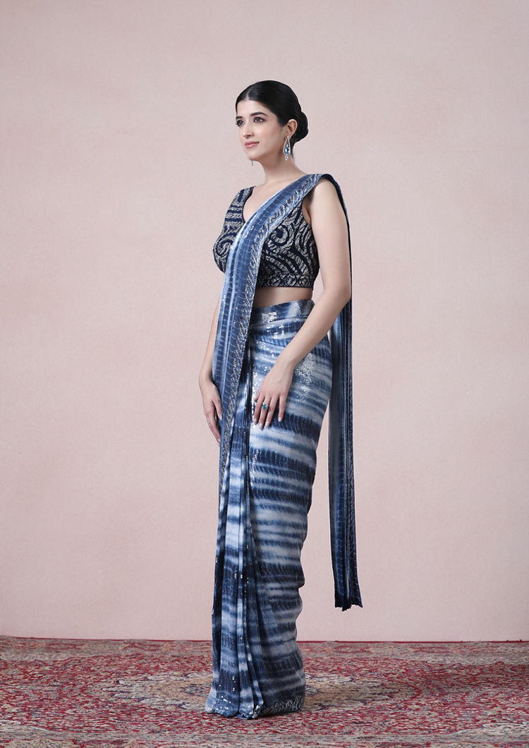 Twamev Women Indigo Allure in Georgette Saree