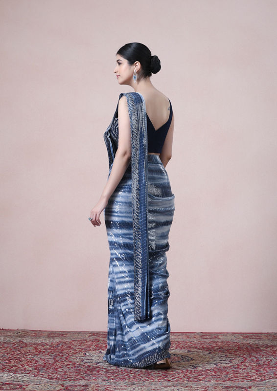 Twamev Women Indigo Allure in Georgette Saree