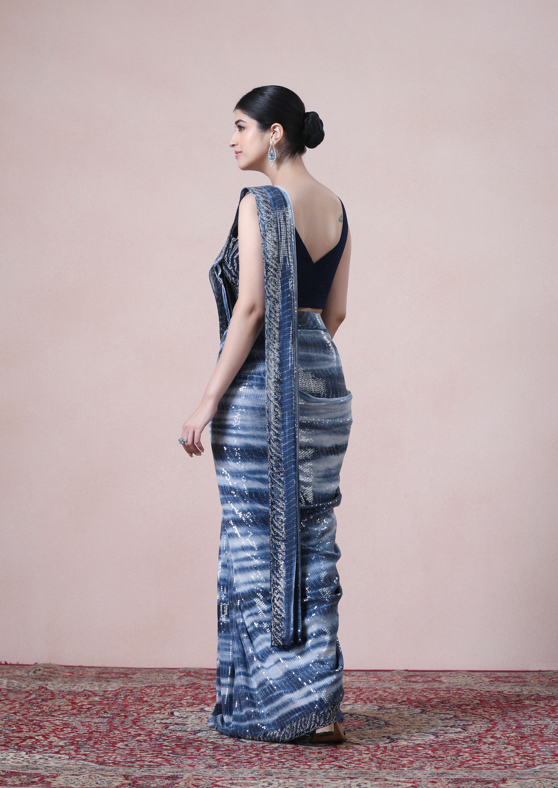 Twamev Women Indigo Allure in Georgette Saree image number 2