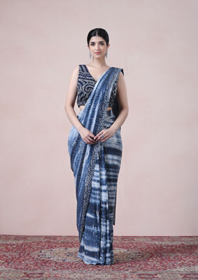 alt message - Twamev Women Indigo Allure in Georgette Saree image number 0