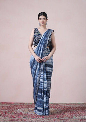 alt message - Twamev Women Indigo Allure in Georgette Saree