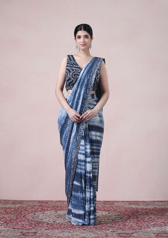 Twamev Women Indigo Allure in Georgette Saree