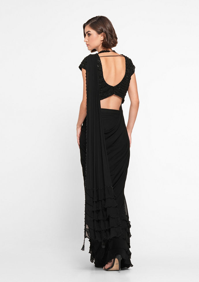 Twamev Women Black Elegance Georgette Saree