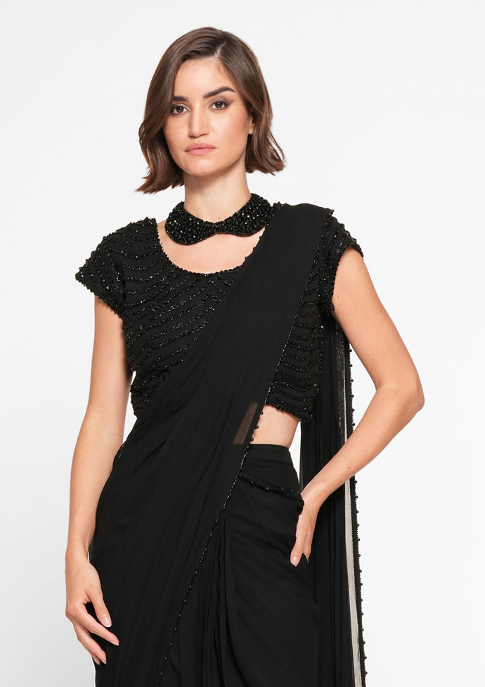 Twamev Women Black Elegance Georgette Saree