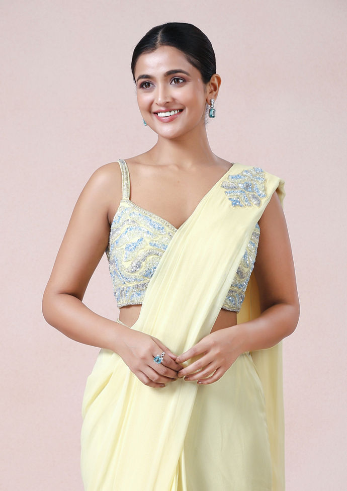 Twamev Women Luminous Yellow Georgette Saree