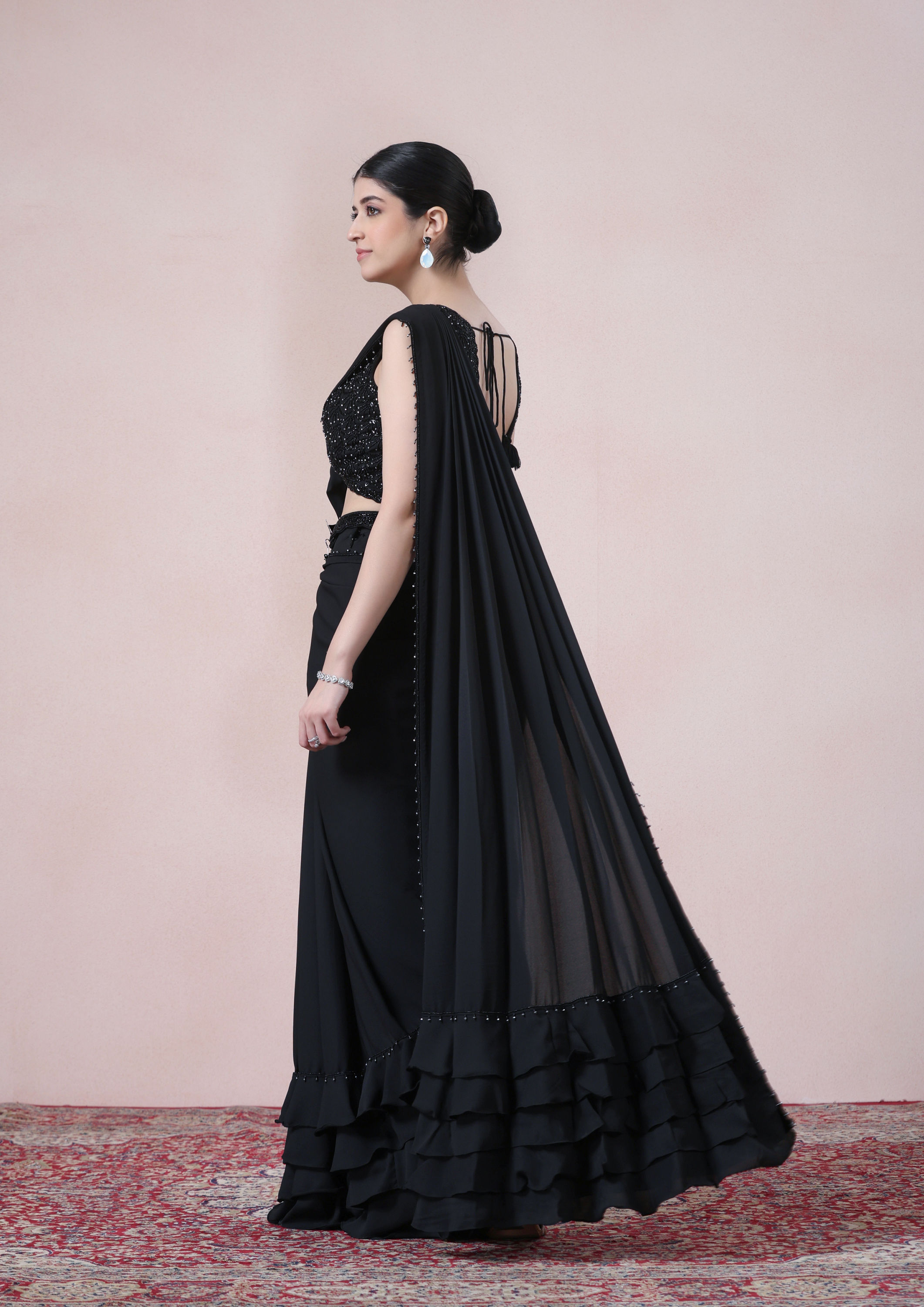 Twamev Women Timeless Black Beauty Georgette Saree image number 2