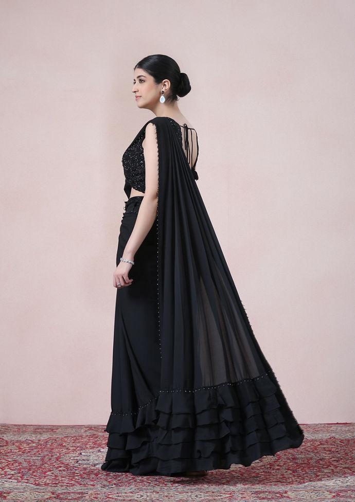 Twamev Women Timeless Black Beauty Georgette Saree