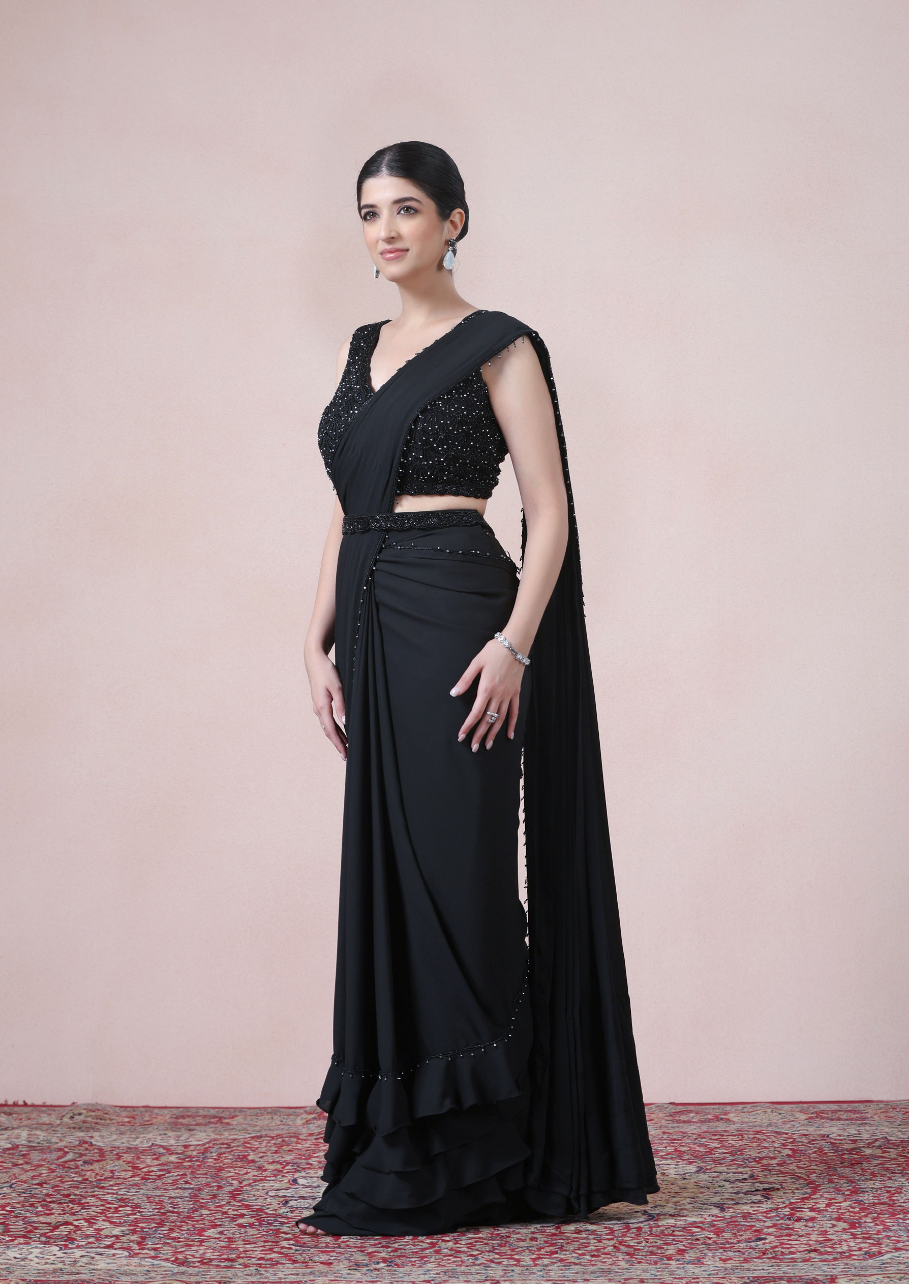 Twamev Women Timeless Black Beauty Georgette Saree image number 3