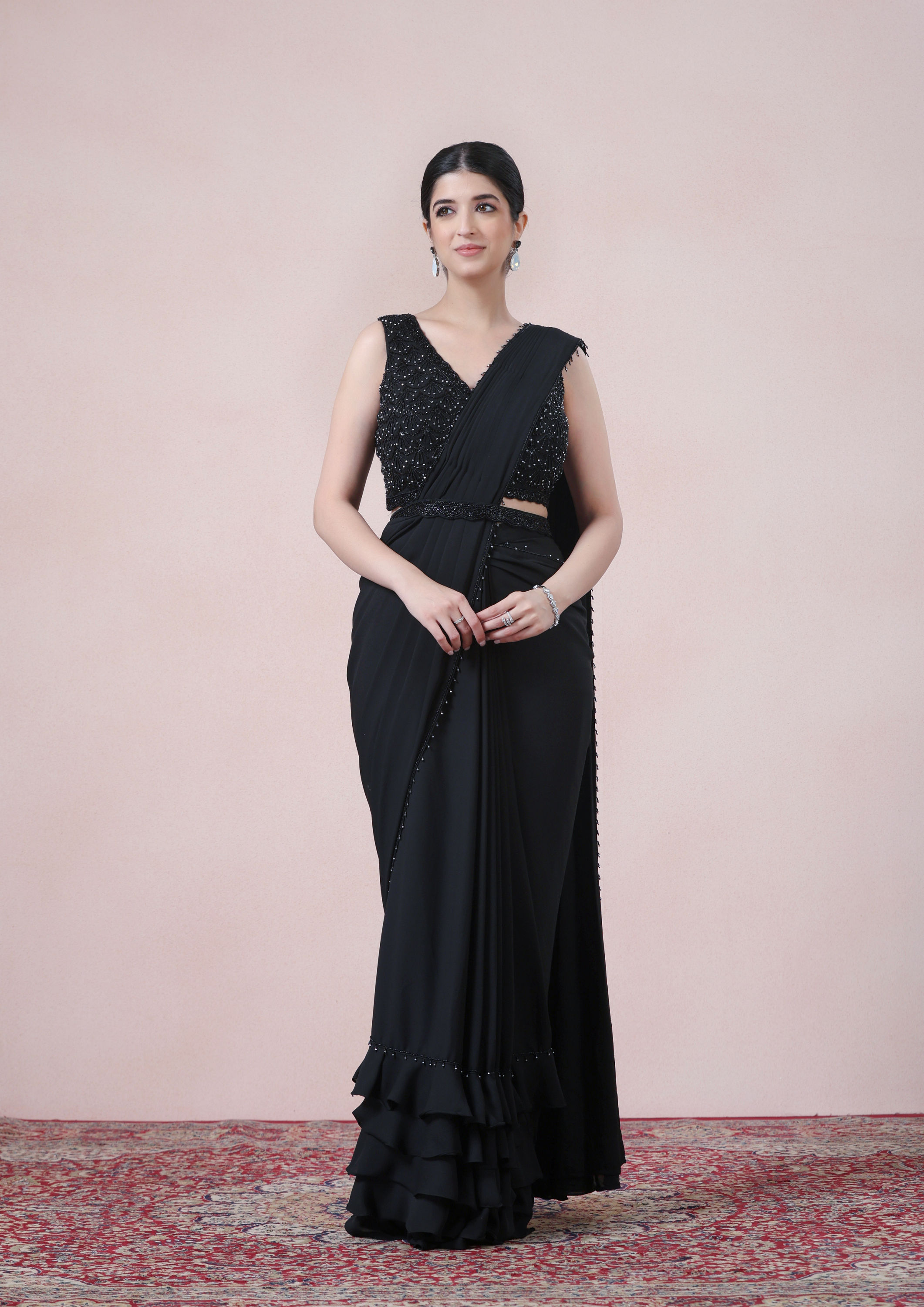 Twamev Women Timeless Black Beauty Georgette Saree image number 0