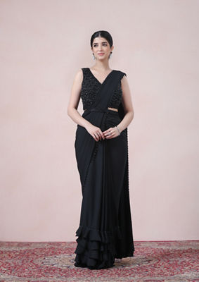 alt message - Twamev Women Timeless Black Beauty Georgette Saree image number 0