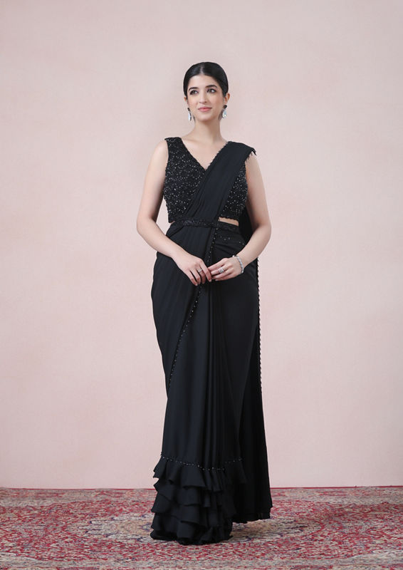 Twamev Women Timeless Black Beauty Georgette Saree image number 0