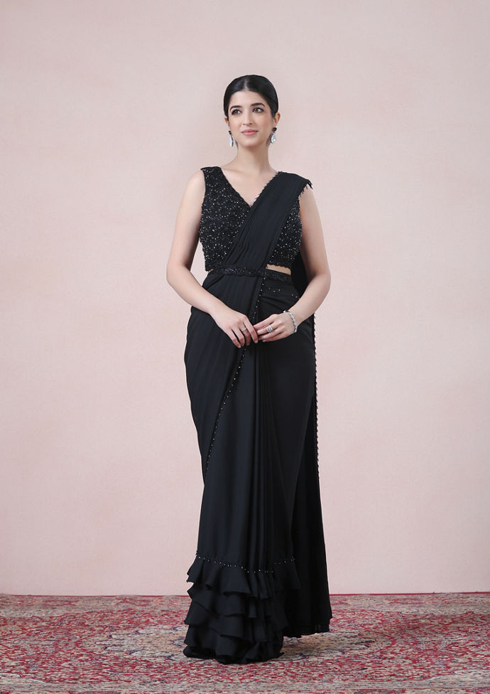 Twamev Women Timeless Black Beauty Georgette Saree