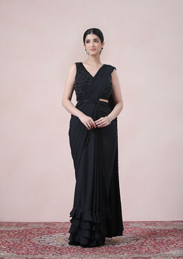 alt message - Twamev Women Timeless Black Beauty Georgette Saree image number 0