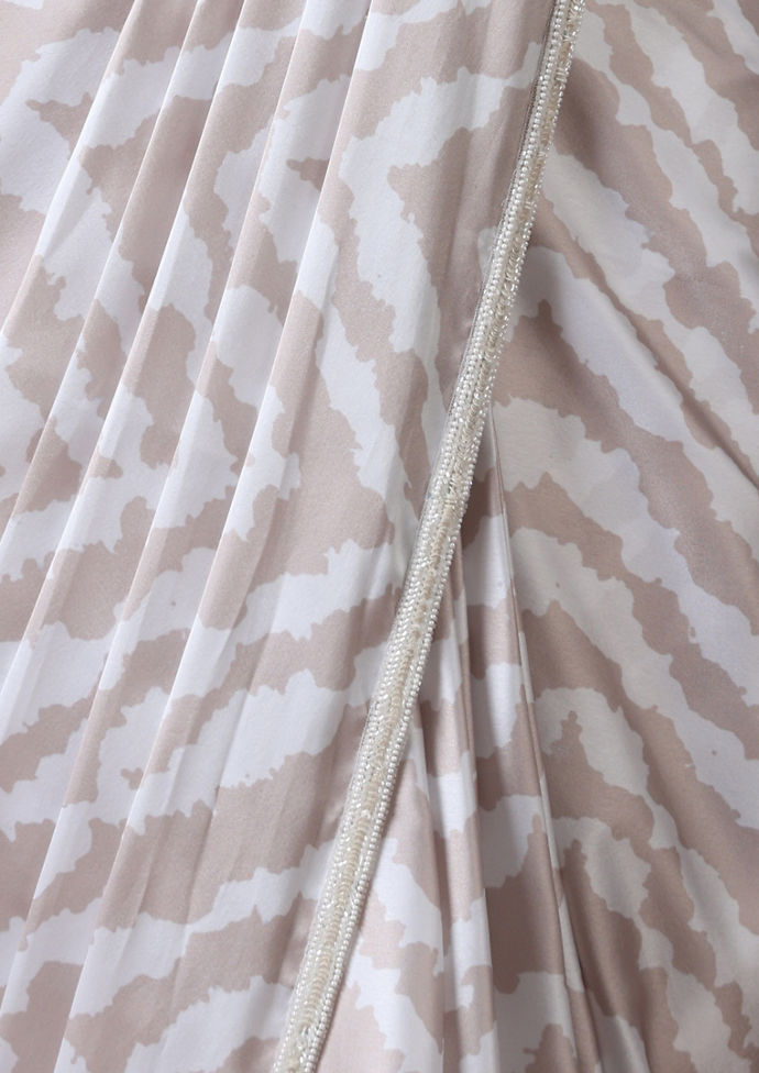 Twamev Women Beige White Satin Saree Splendor