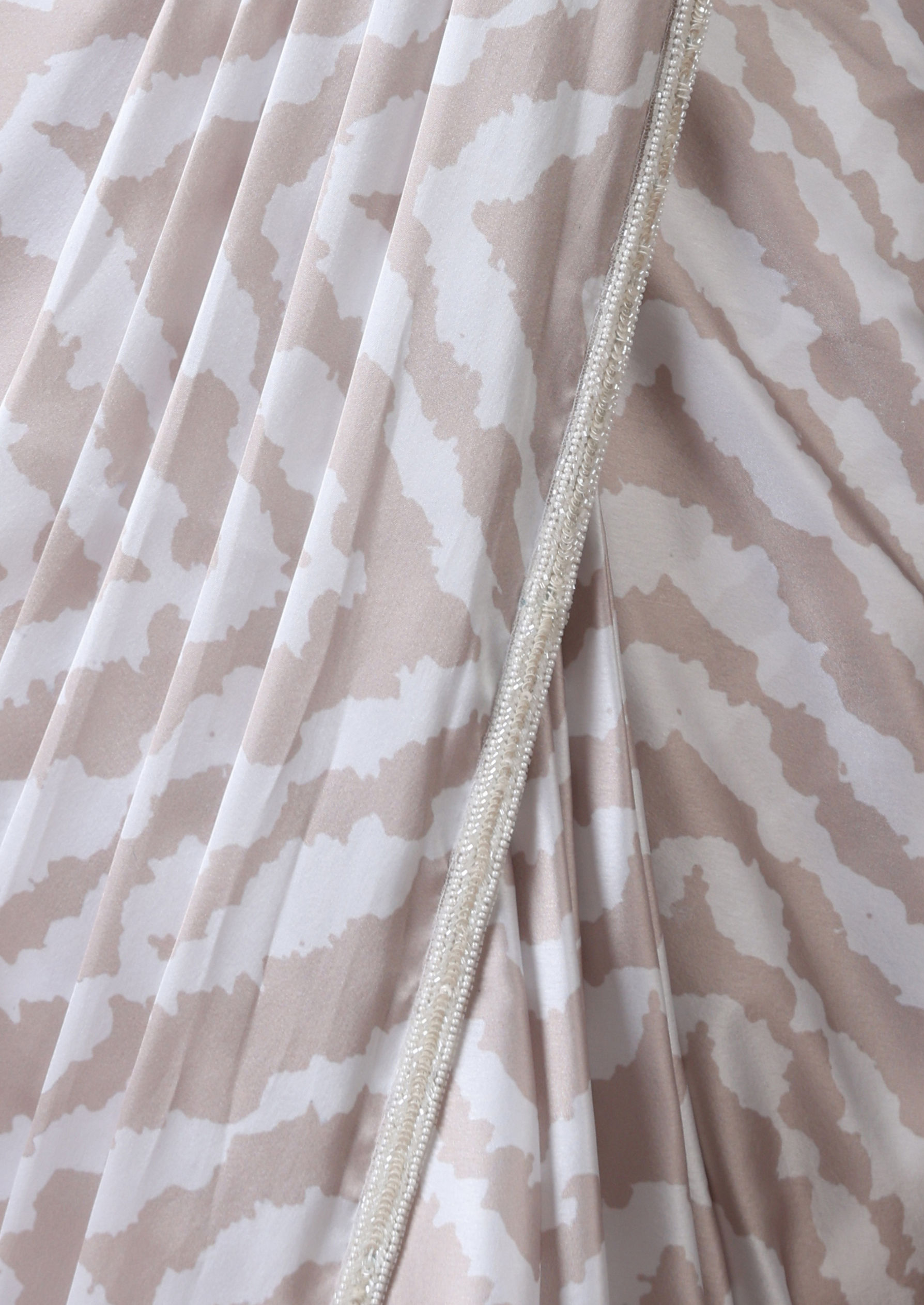 Twamev Women Beige White Satin Saree Splendor