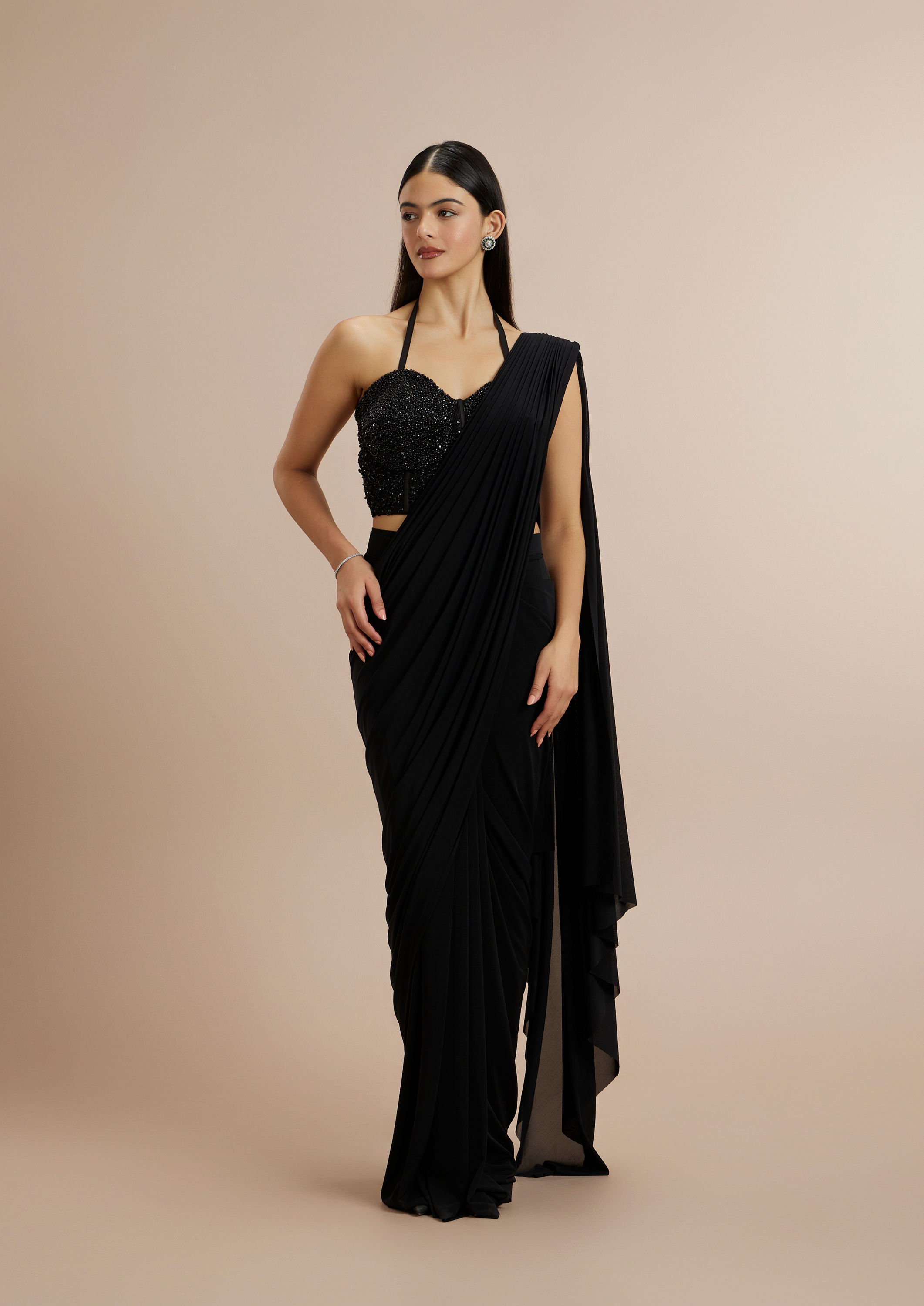 Twamev Women Black Celebration Saree