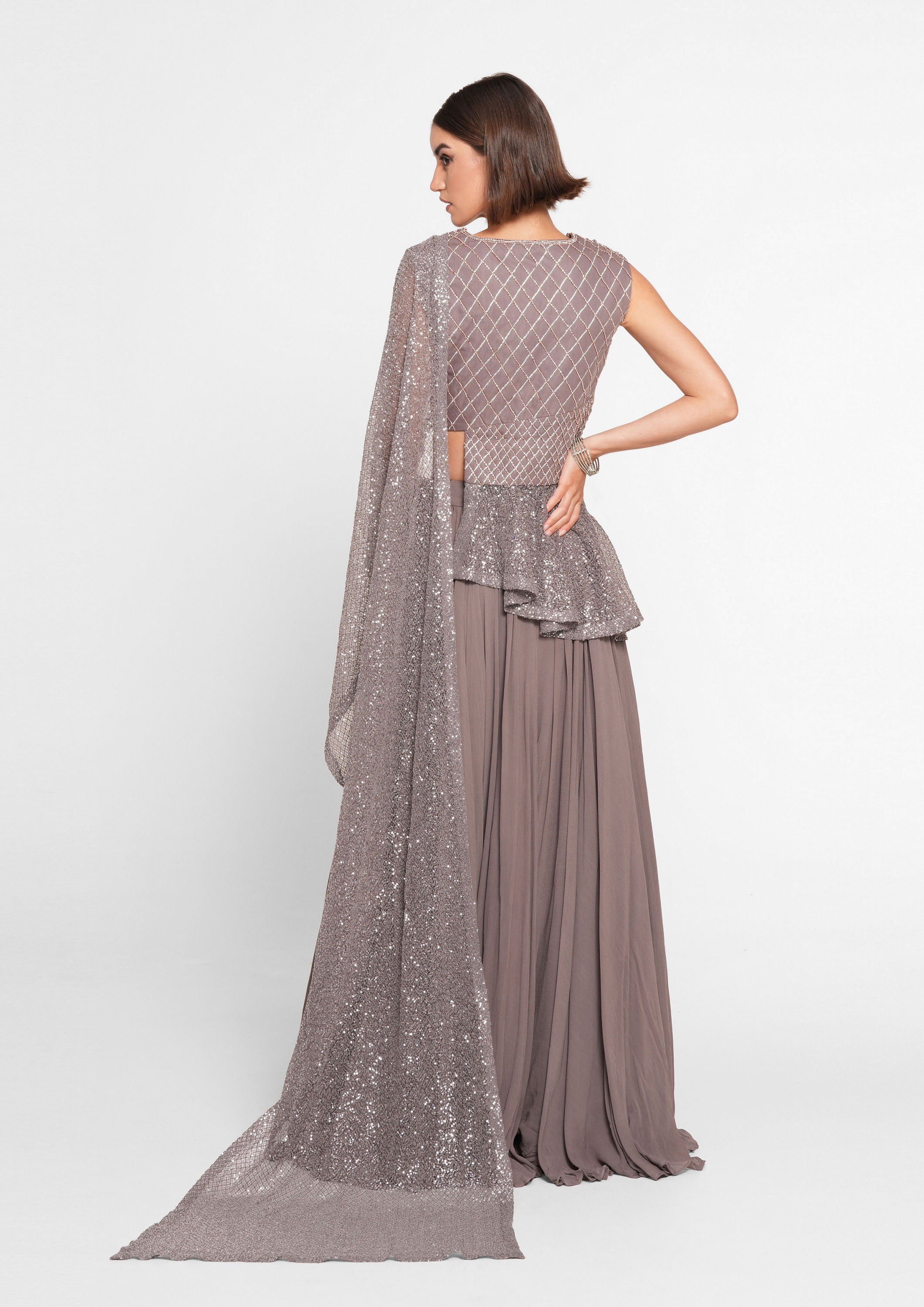Twamev Women Purple Sequin Stone Work Classic Saree
