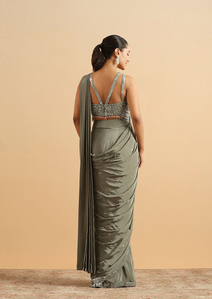 Twamev Women Sea Green Satin Party Saree