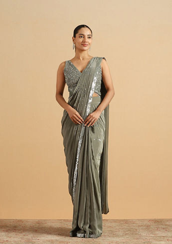 alt message - Twamev Women Sea Green Satin Party Saree image number 0