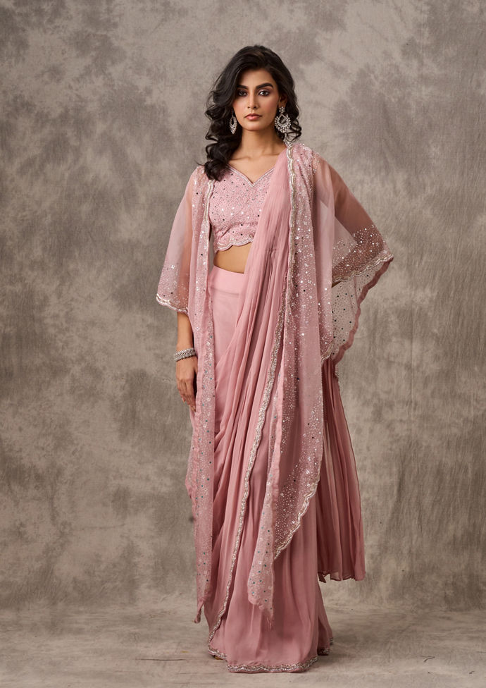 Twamev Women Pink Elegance Georgette Saree