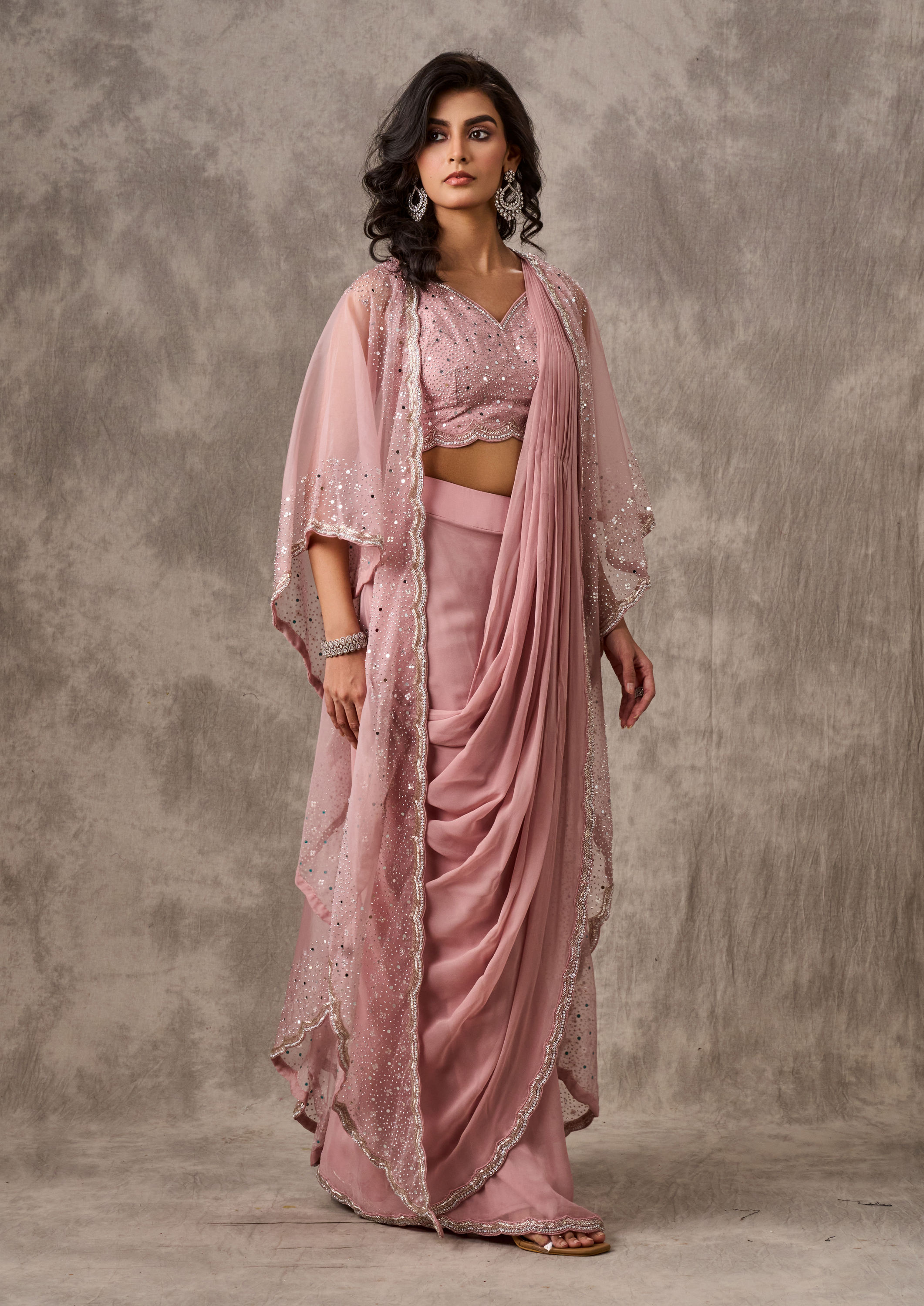 Twamev Women Pink Elegance Georgette Saree