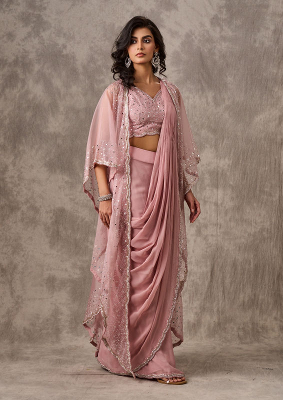 Twamev Women Pink Elegance Georgette Saree