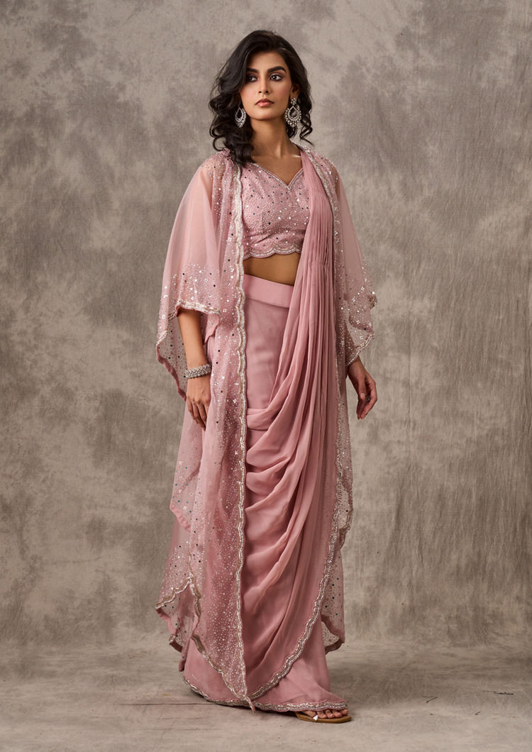 Twamev Women Pink Elegance Georgette Saree
