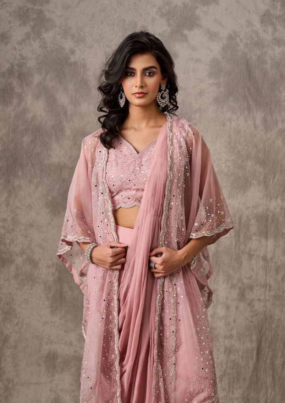 Twamev Women Pink Elegance Georgette Saree