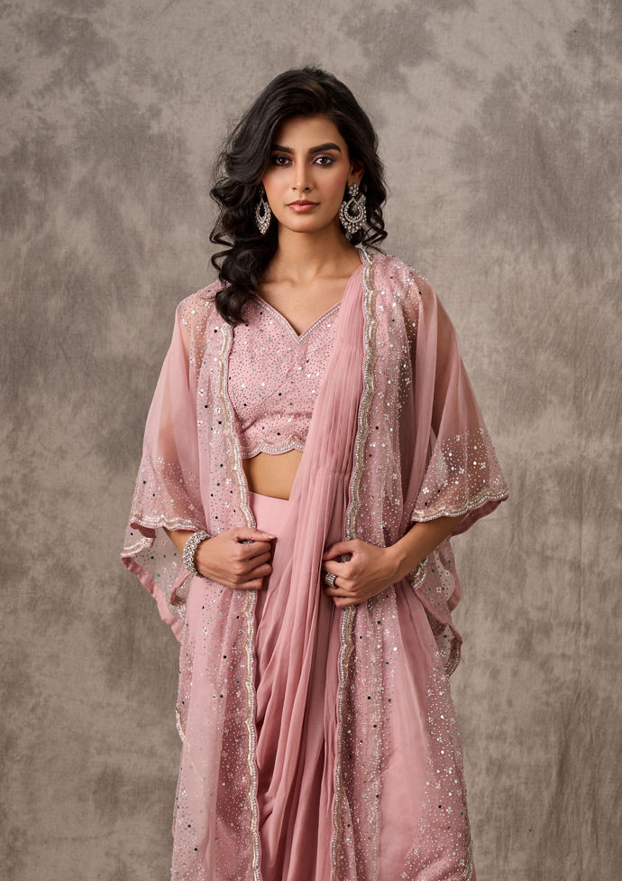 Twamev Women Pink Elegance Georgette Saree