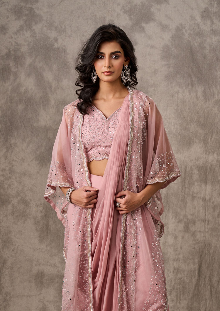 Twamev Women Pink Elegance Georgette Saree
