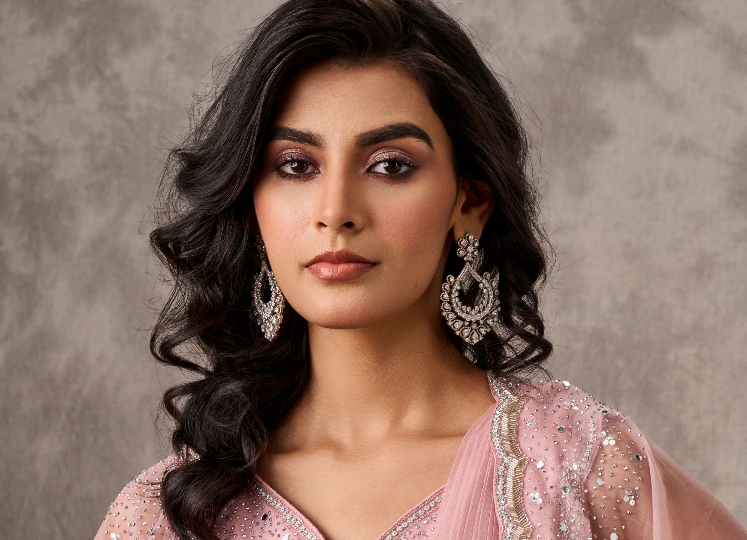 Twamev Women Pink Georgette Mirror Sequin Embroidered Cape Draped Saree