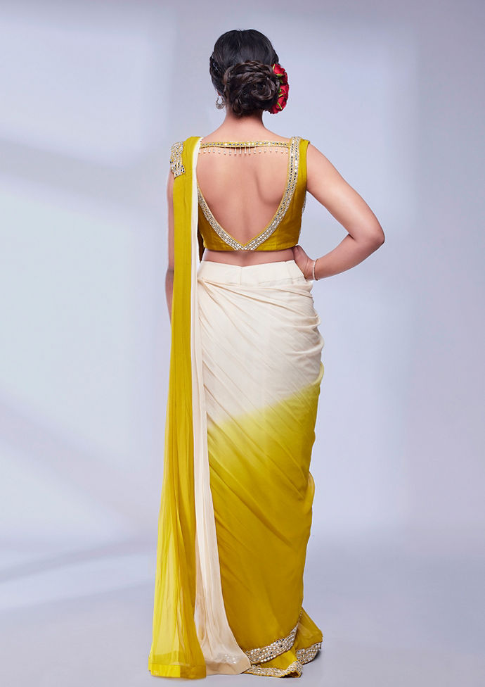 Twamev Women Radiant Mustard & Cream Georgette Saree