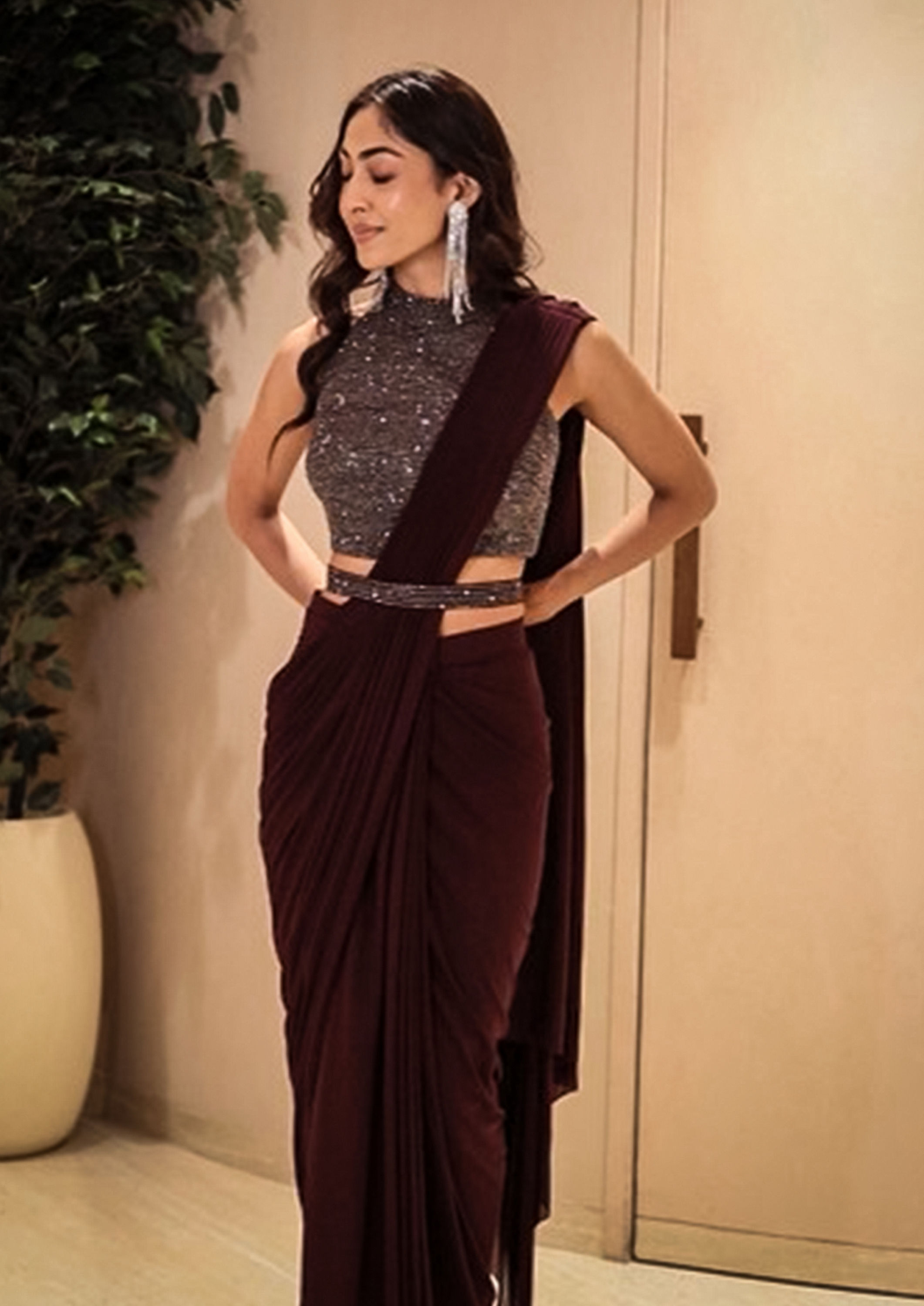 Twamev Women Regal Wine Elegance Saree