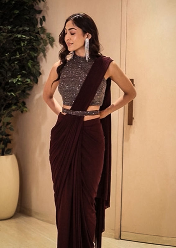 Twamev Women Regal Wine Elegance Saree