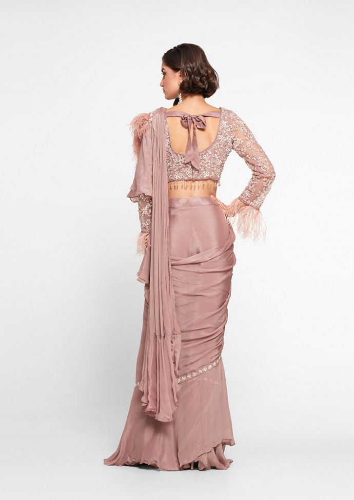Twamev Women Dusty Pink Elegance Georgette Saree